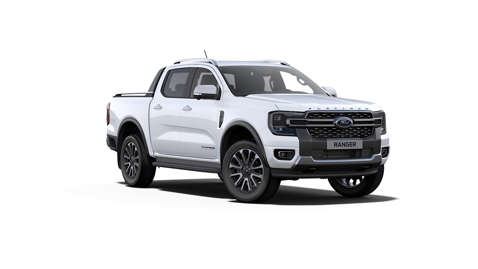 Grey Ford Ranger Platinum from 3/4 front angle