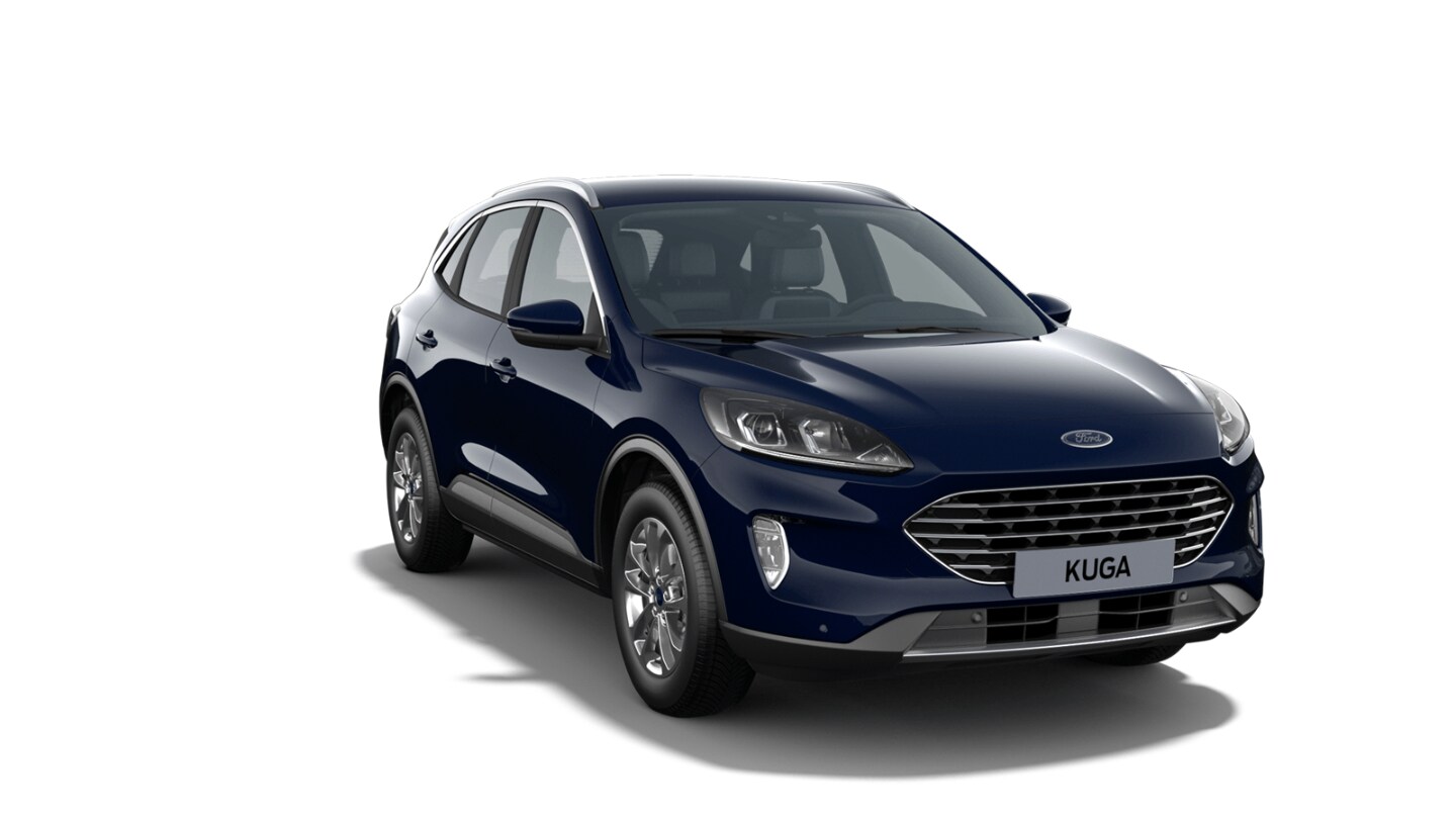 Blue Ford Kuga Titanium from 3/4 front angle