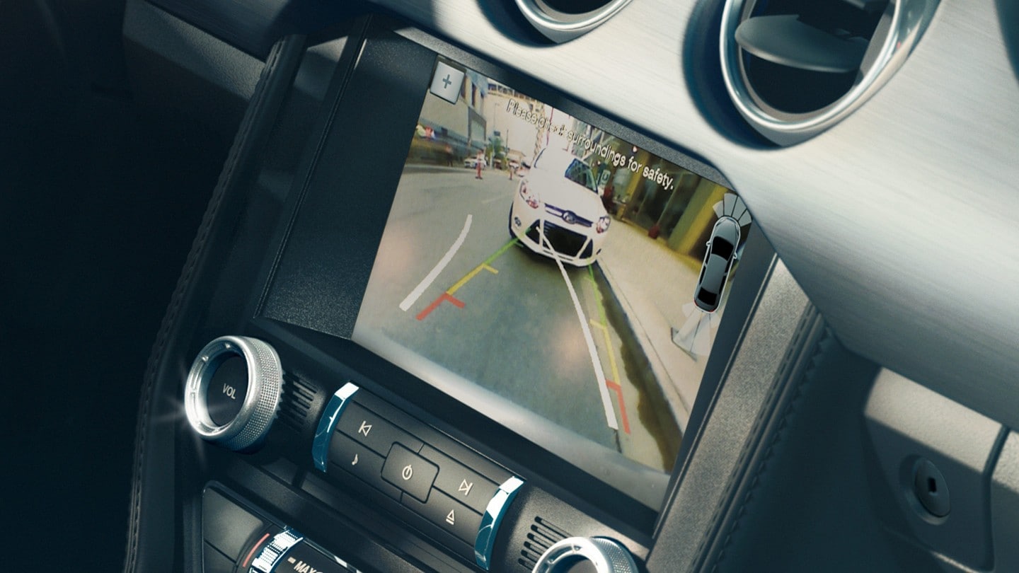 Mustang LCD screen showing rear camera