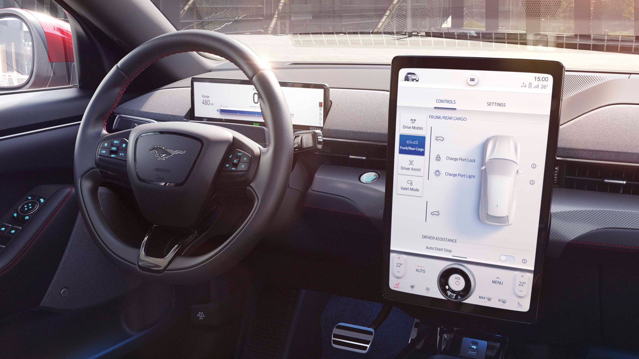 Ecrã SYNC e volante do Ford Mustang Mach-E SUV elétrico