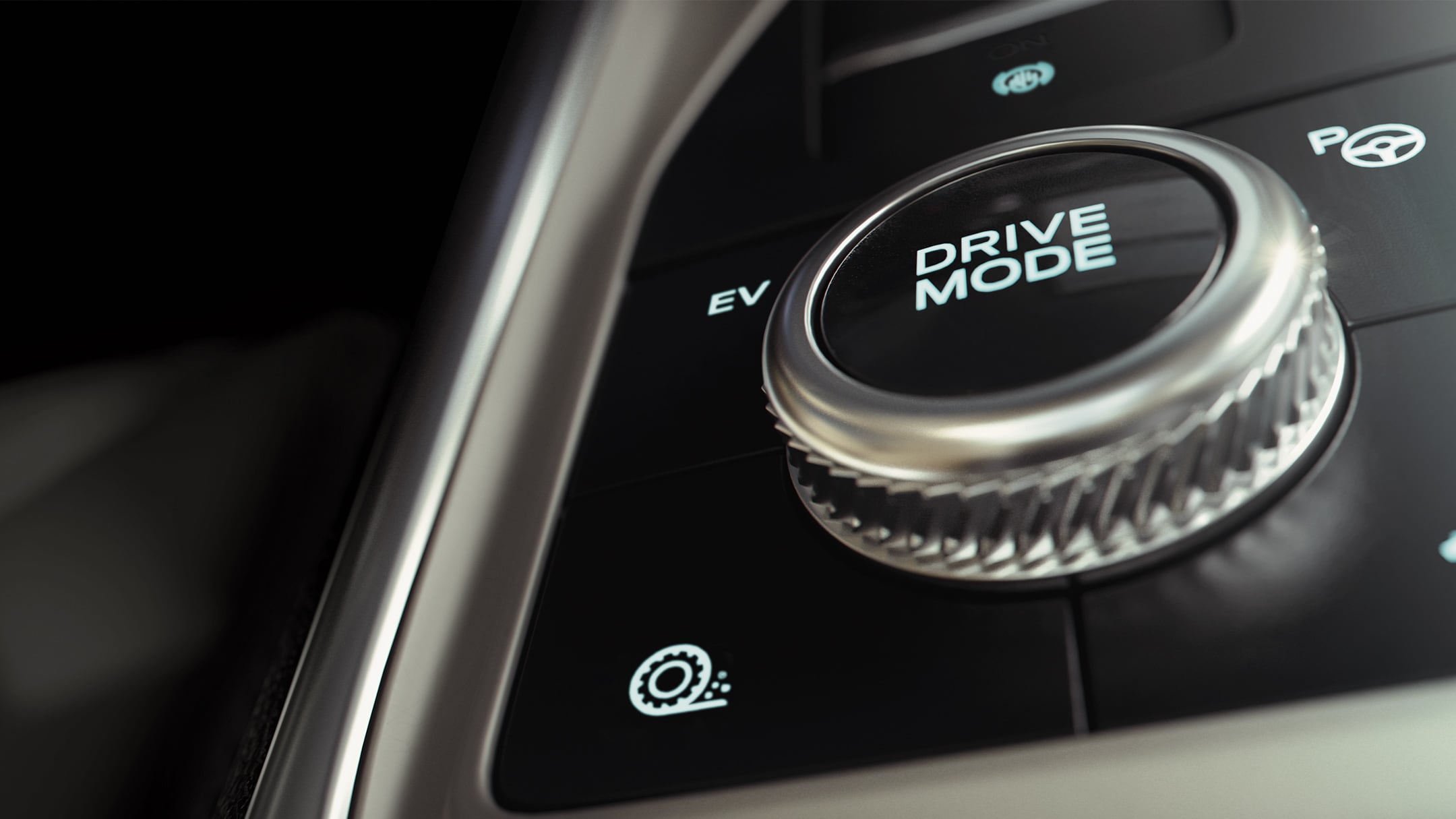 Close up do botão de modo de condução do  SUV Híbrido Ford Explorer (video)
