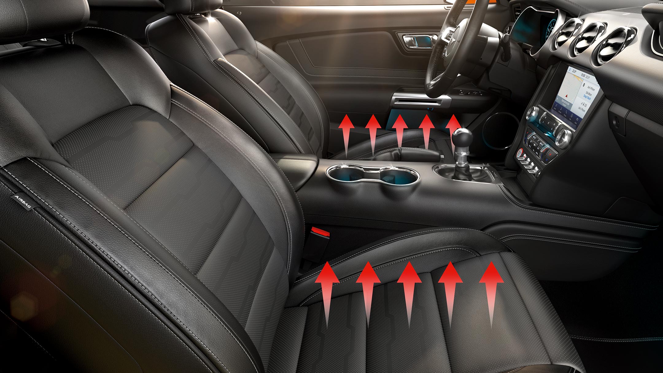 Mustang showing heated seats with graphic