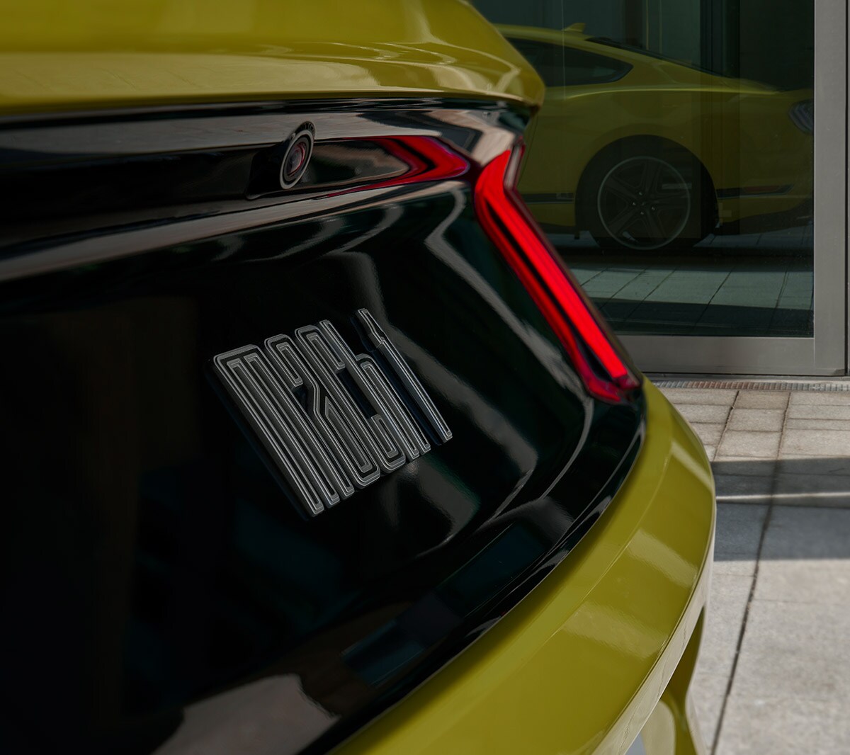 Ford Mustang Mach 1 rear badge close up 