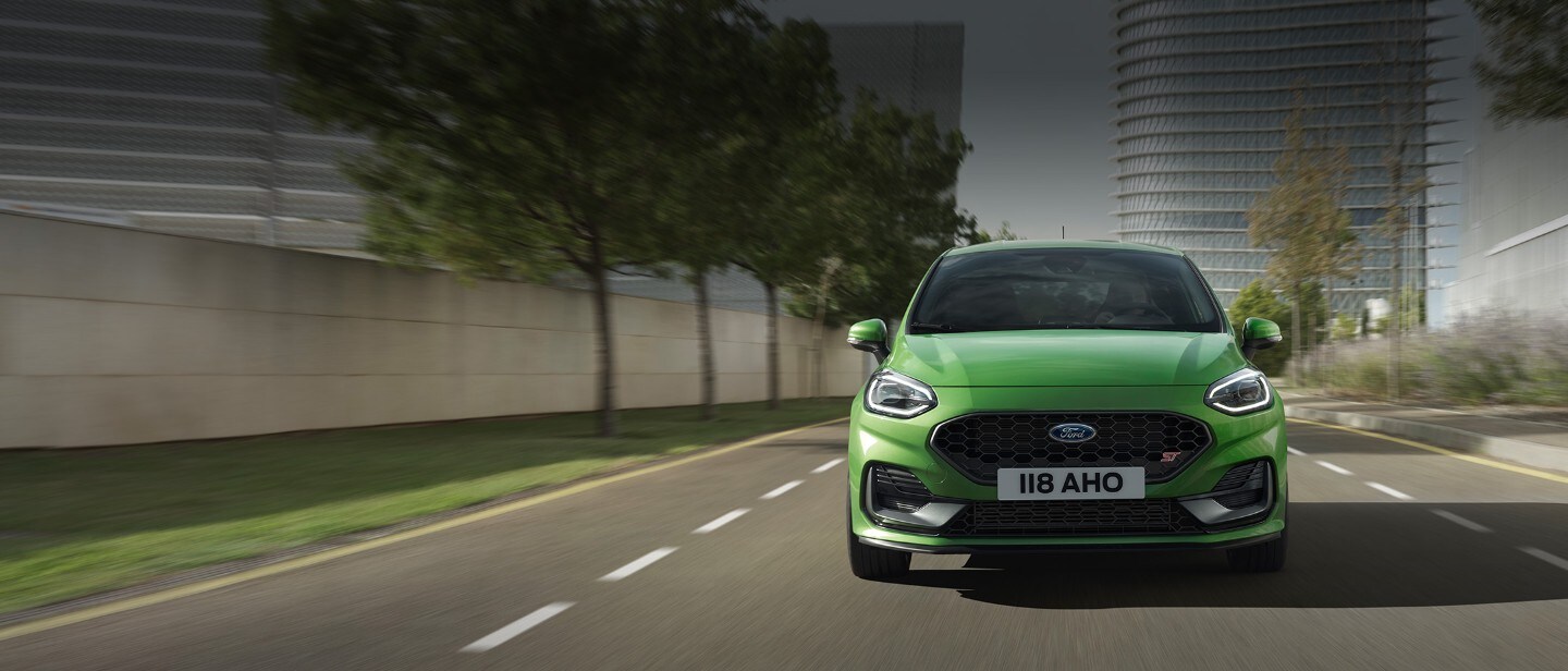 Green Ford Fiesta ST front view Green Ford Fiesta ST front view