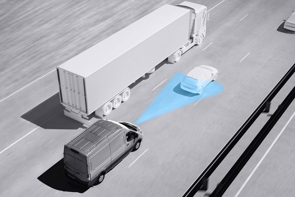 Infográfico das tecnologias avançadas de assistência da Ford Transit