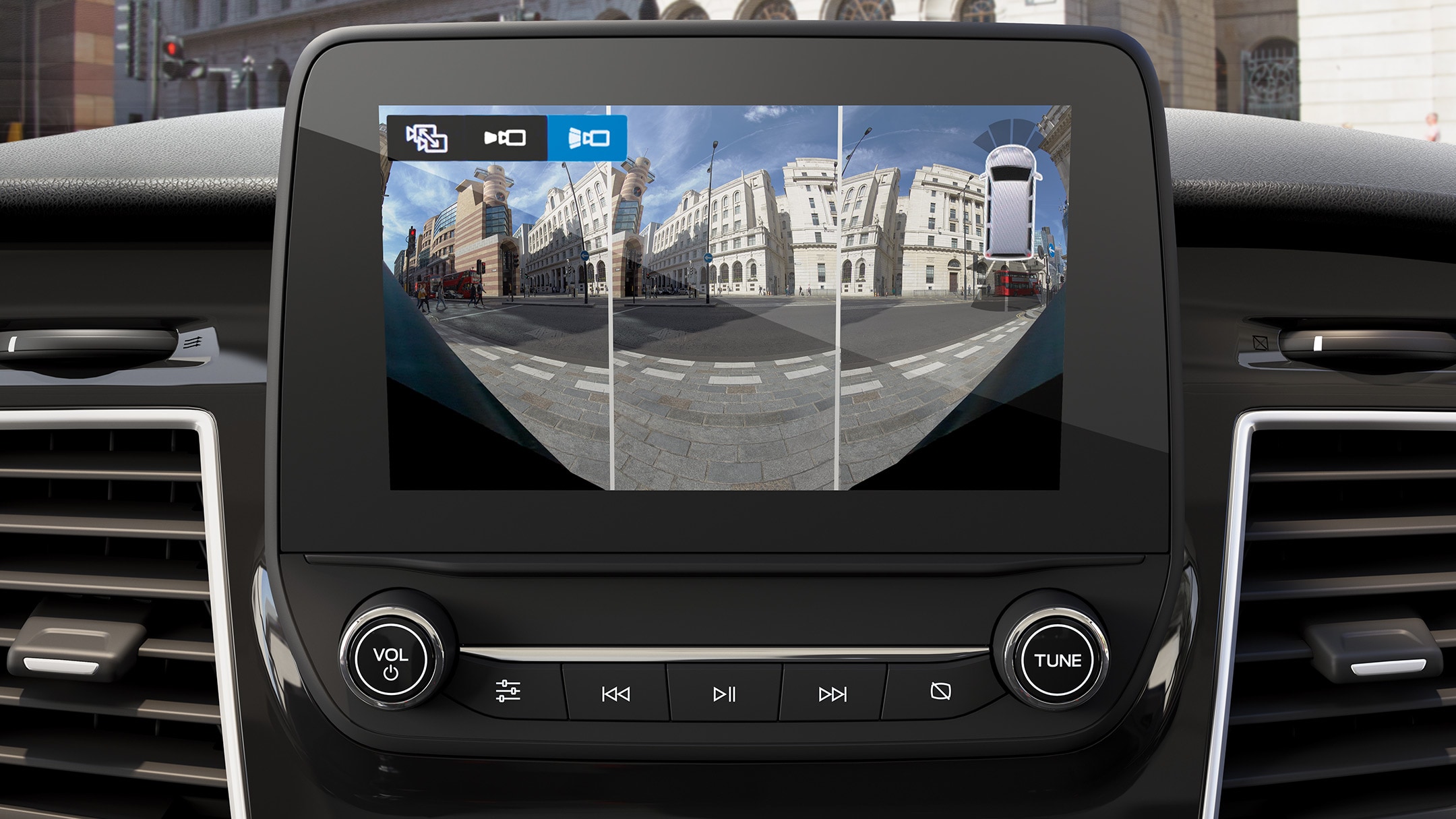 Ecrã com câmara panorâmica do Ford Transit Minibus
