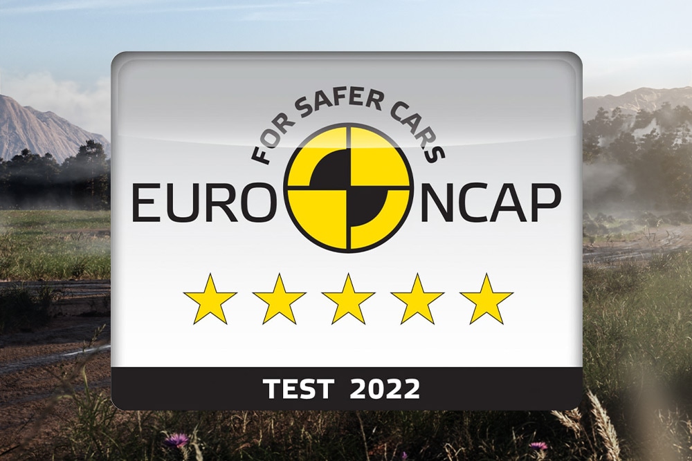 Emblema da classificação de segurança de 5 estrelas do Euro NCAP para a Ford Ranger, testado em 2022.
