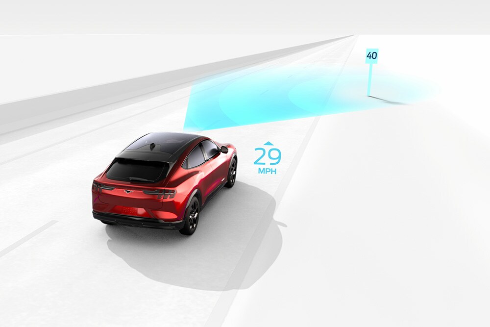 Gráfico que ilustra o Sistema de deteção de sinais de trânsito num veículo Ford.