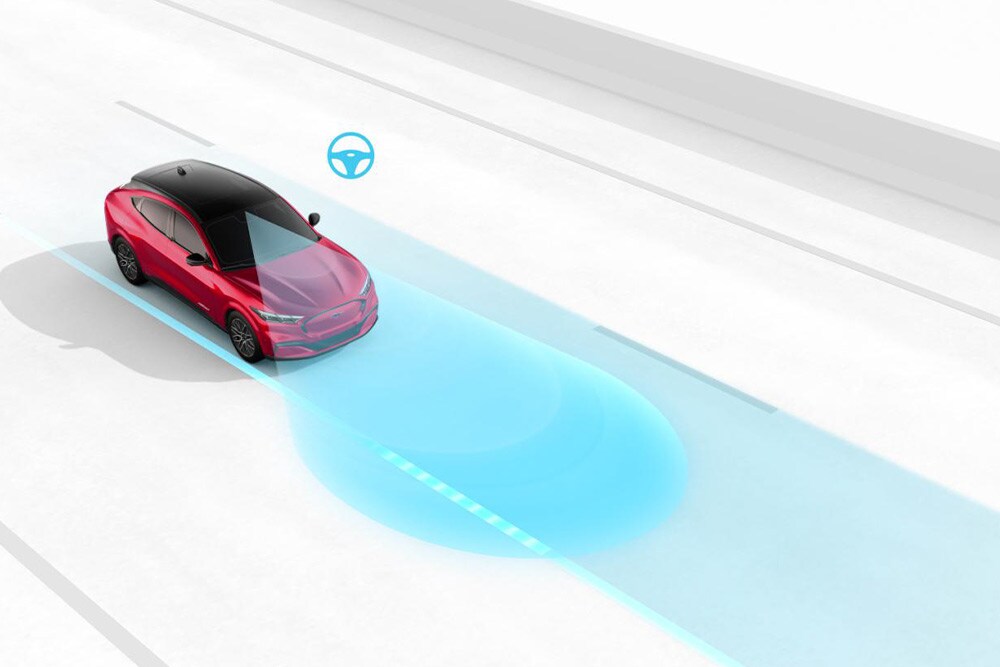 Gráfico que ilustra o Alerta de mudança de faixa num veículo Ford.