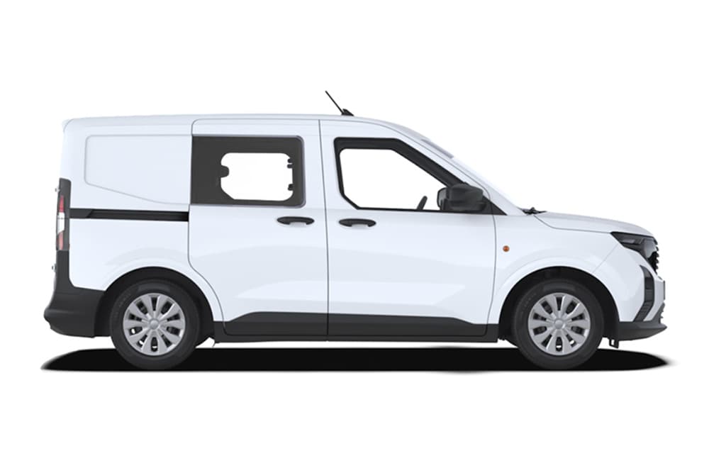 Vista lateral branca Ford Transit Courier Double-Cab-in-Van