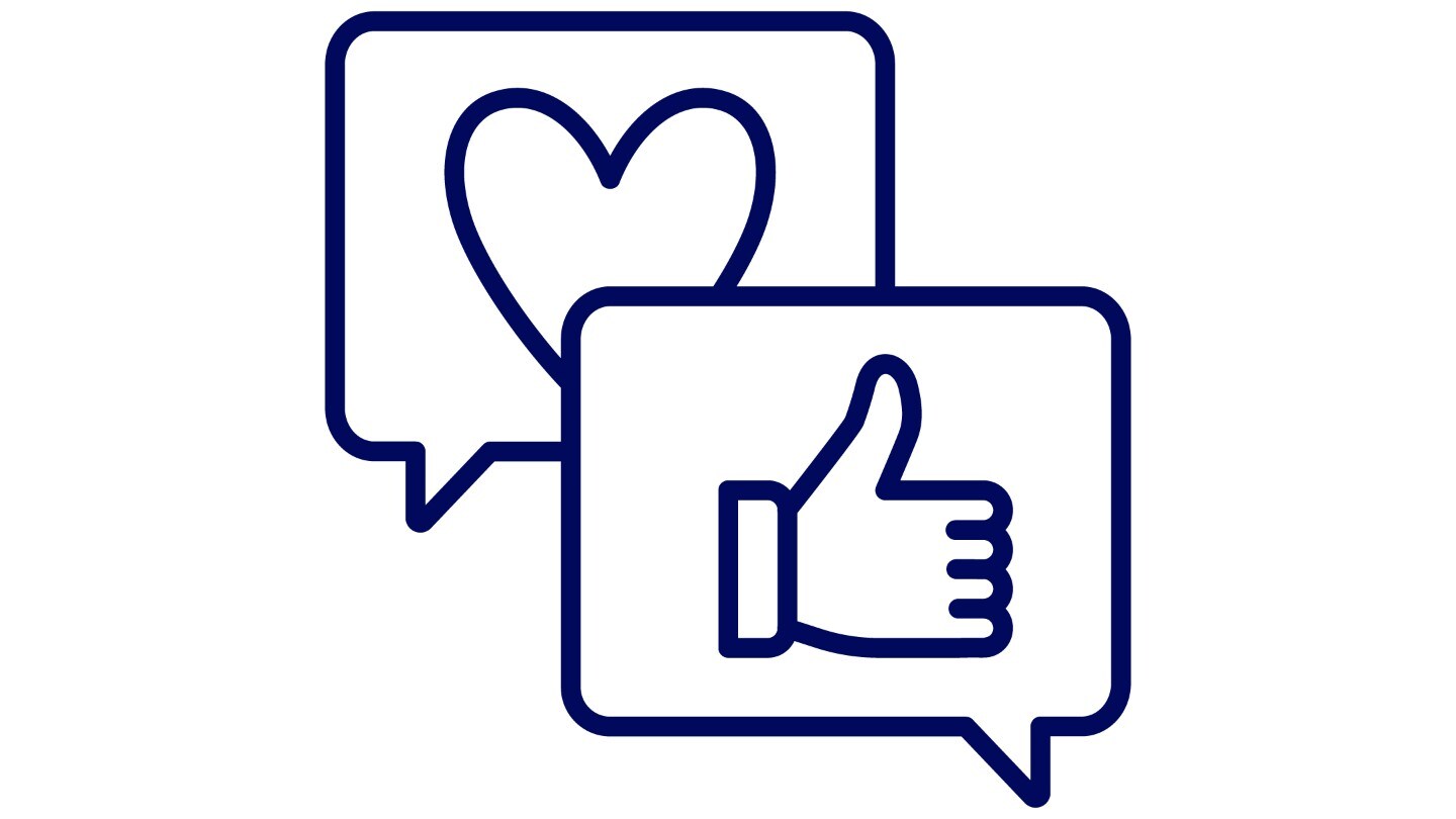 Icon showing a heart and a thumbs -up, labelled "PEACE OF MIND”